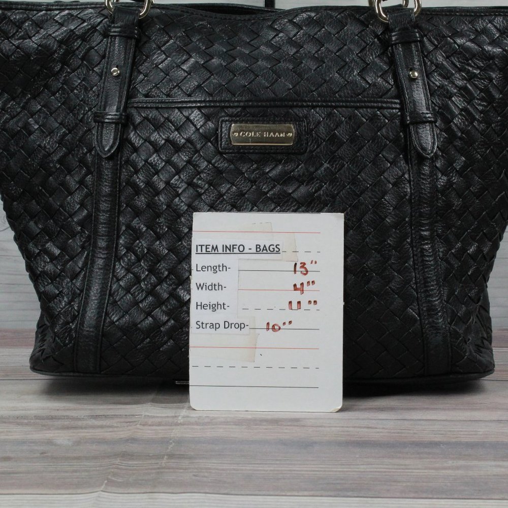 Cole Haan Black Genuine Leather Woven Design Tote Shoulder Bag - Picture 10 of 10